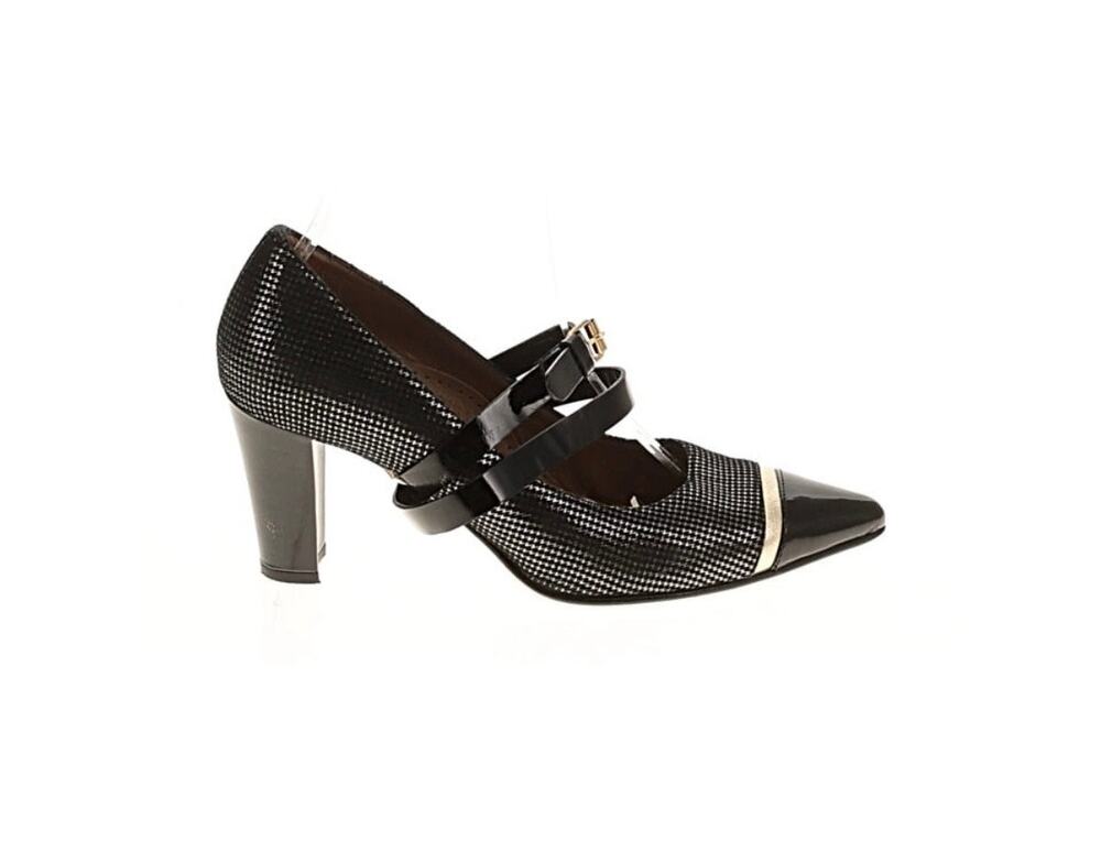 Anyi Lu Italian Leather Metallic Houndstooth Mary Jane Pumps 36.5 / 6.5